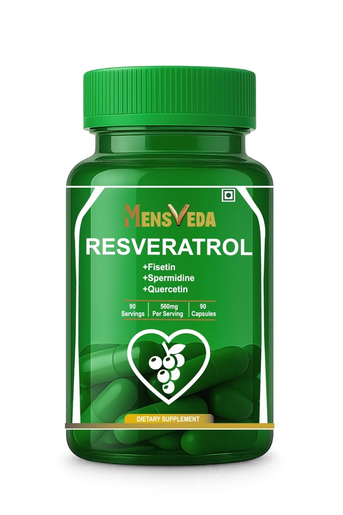 Resveratrol 560mg Supplement with Fisetin, Spermidine & Quercetin | Antioxidant, Heart Health & Healthy Aging Support Capsules | 90 Veg Capsules