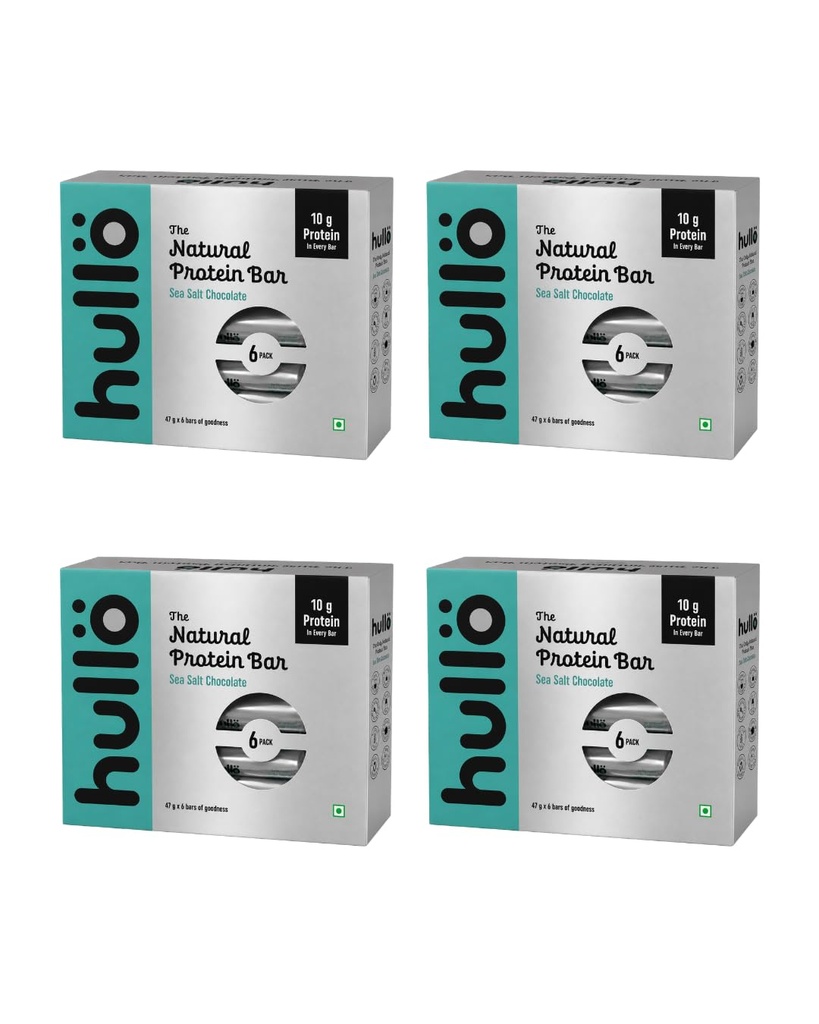 Hullo The Natural Protein Bar | High Fiber & Rich in Omega 3, 6, and 9 | Healthy Snack for Gym, Office & Travel | Dairy Free, Soy Free & Non Ultra Processed (Pack of 24, Sea Salt Chocolate)