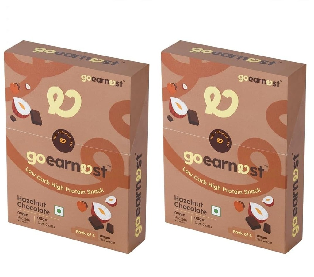 Goearnest Hazelnut Chocolate Low Carb, High Protein Snack | 9g Protein, 5g Net Carbs | No Added Sugar, High Fibre, Gluten Free | 30g, Pack of 2