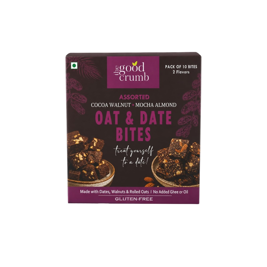 The Good Crumb Assorted Oat and Date Bites I Cocoa Walnut and Mocha Almond I180g I Gluten-Free I No Added Refined Sugar I Energy Snack