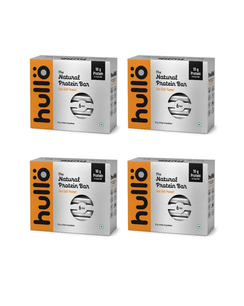 Hullo The Natural Protein Bar | High Fiber & Rich in Omega 3, 6, and 9 | Healthy Snack for Gym, Office & Travel | Dairy Free, Soy Free & Non Ultra Processed (Pack of 24, Sea Salt Peanut)