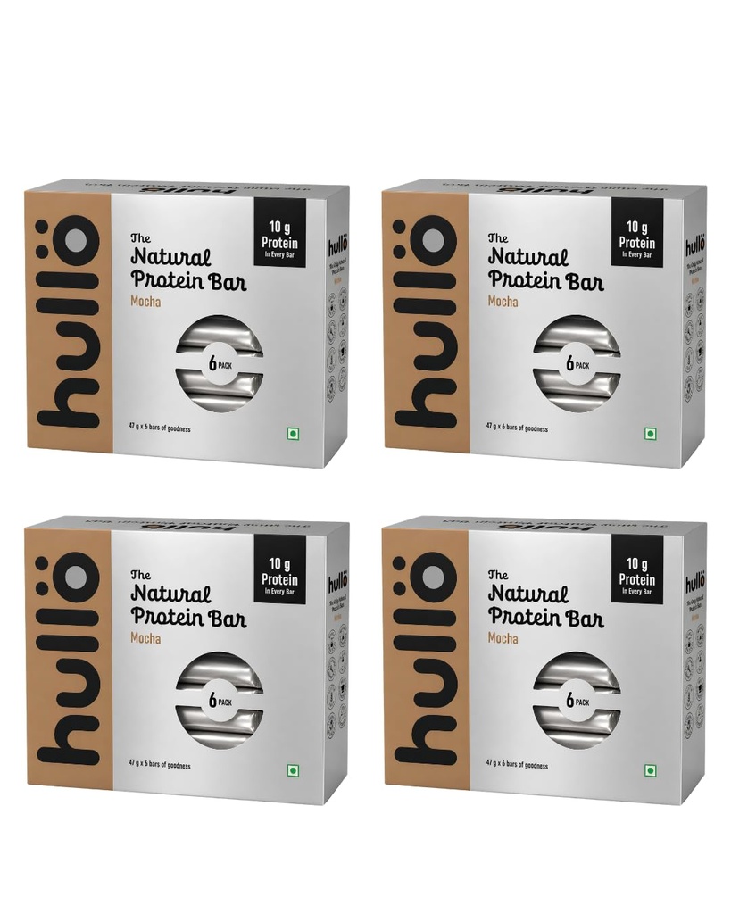 Hullo The Natural Protein Bar | High Fiber & Rich in Omega 3, 6, and 9 | Healthy Snack for Gym, Office & Travel | Dairy Free, Soy Free & Non Ultra Processed (Pack of 24, Mocha)