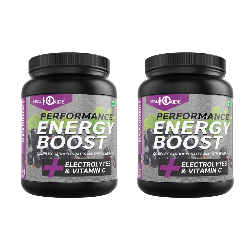 Healthoxide Energy Boost Powder | Black Currant Flavour | Pre-Workout Electrolyte Drink with Vitamin C & Minerals | Boosts Stamina, Hydration & Recovery | Pack of 2 (1 kg Each)