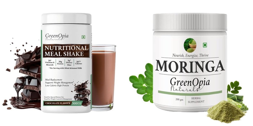 Nutritional-meal-shake-chocolate, Moringa-oleifera-powder Combo | Convenient Nutrition & Wellness Routine | Multi-Product Pack