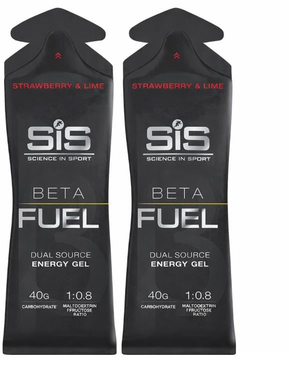 Science in Sport Beta Fuel Gels Dual Source Energy Gel, Strawberry and Lime Flavour, 40 g of Carbs Per Pack, 60 ml Pack (2 Pack)