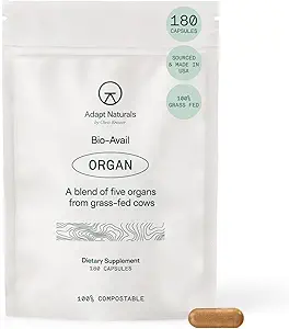 Adapt Naturals Organ Supplement, Bioavailable Grass Fed Beef Liver Capsules, Blend of Liver, Heart, Kidney, Pancreas & Spleen, Support Liver Cleanse Detox & Repair | Source of CoQ10-30 Days Supply