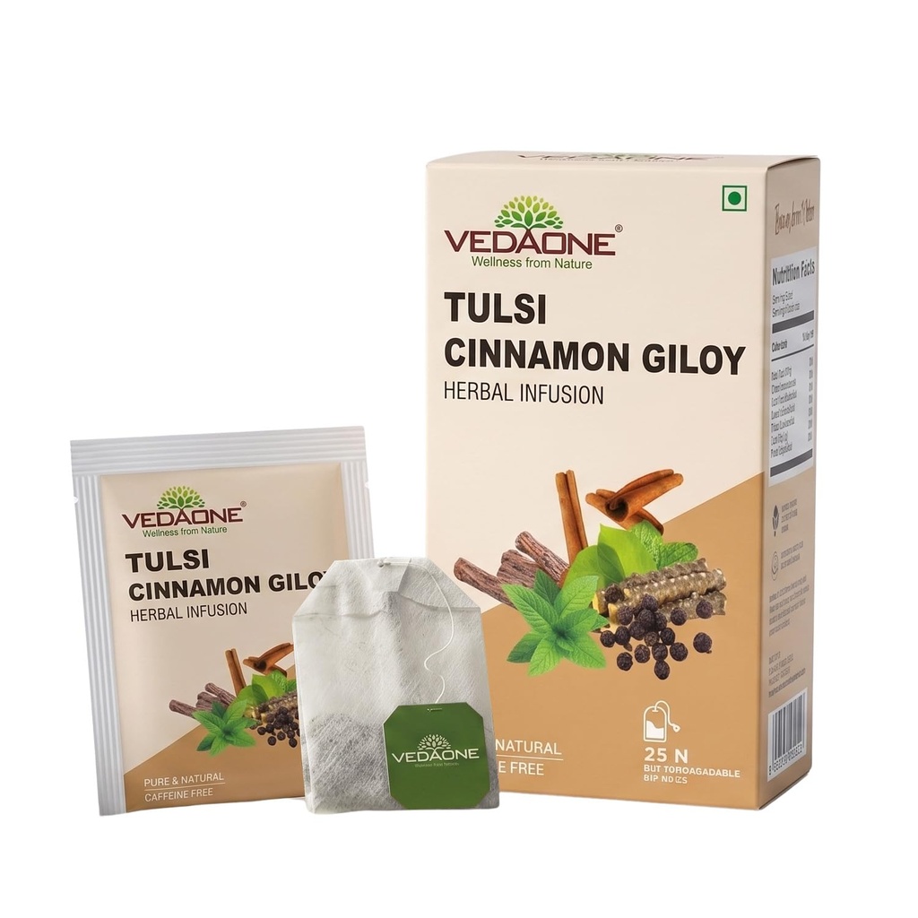 VEDAONE Tulsi Cinnamon Giloy Herbal Infusion (25 Dip Bags)