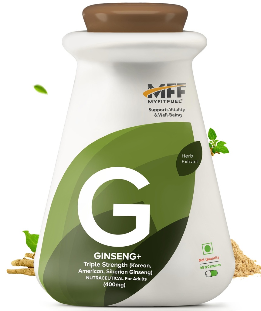 MyFitFuel Ginseng+ (Triple Strength Ginseng with Korean, American & Siberian), (400mg), 90 Capsules
