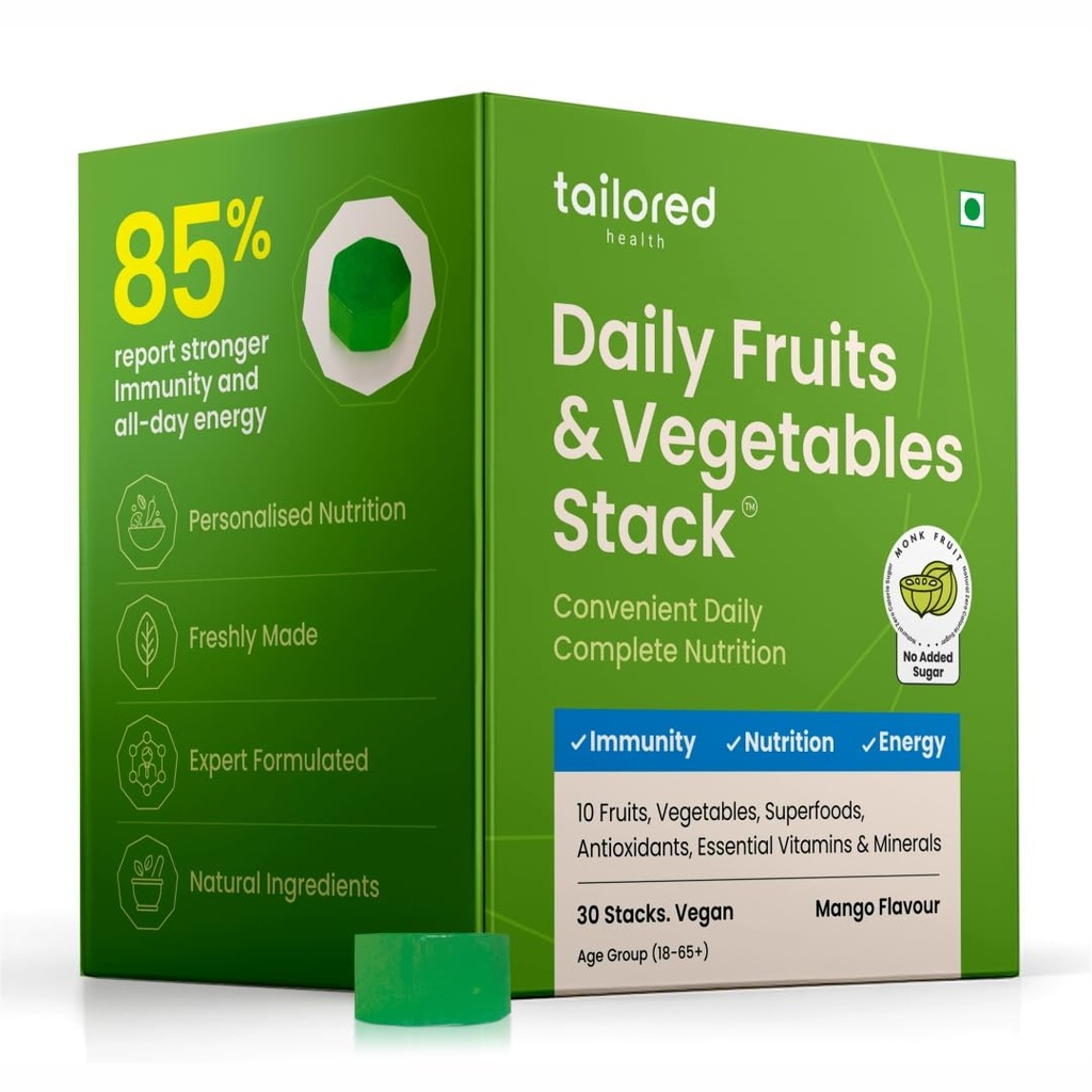 Daily Fruits & Vegetables Nutrition Stack | 14 Natural Plant-Based Ingredients | No Added Sugar | 30 Vegan Stacks
