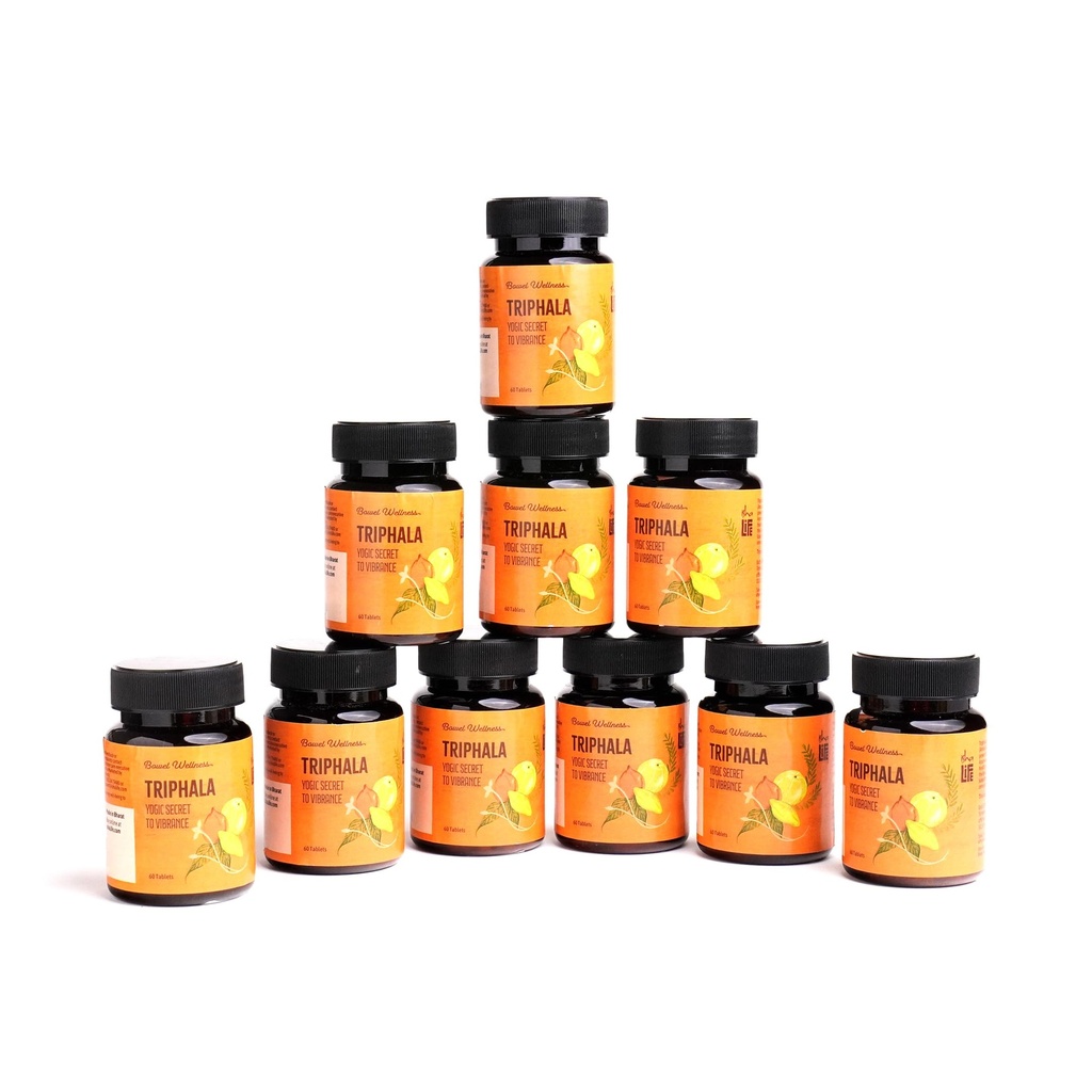 Isha Life Triphala Chooranam Tablets - Pack of 10 (60 Pcs each) | Contains Amla, Bibhitaki & Haritaki | Herbal Supplement for Daily Detox & Bowel Wellness
