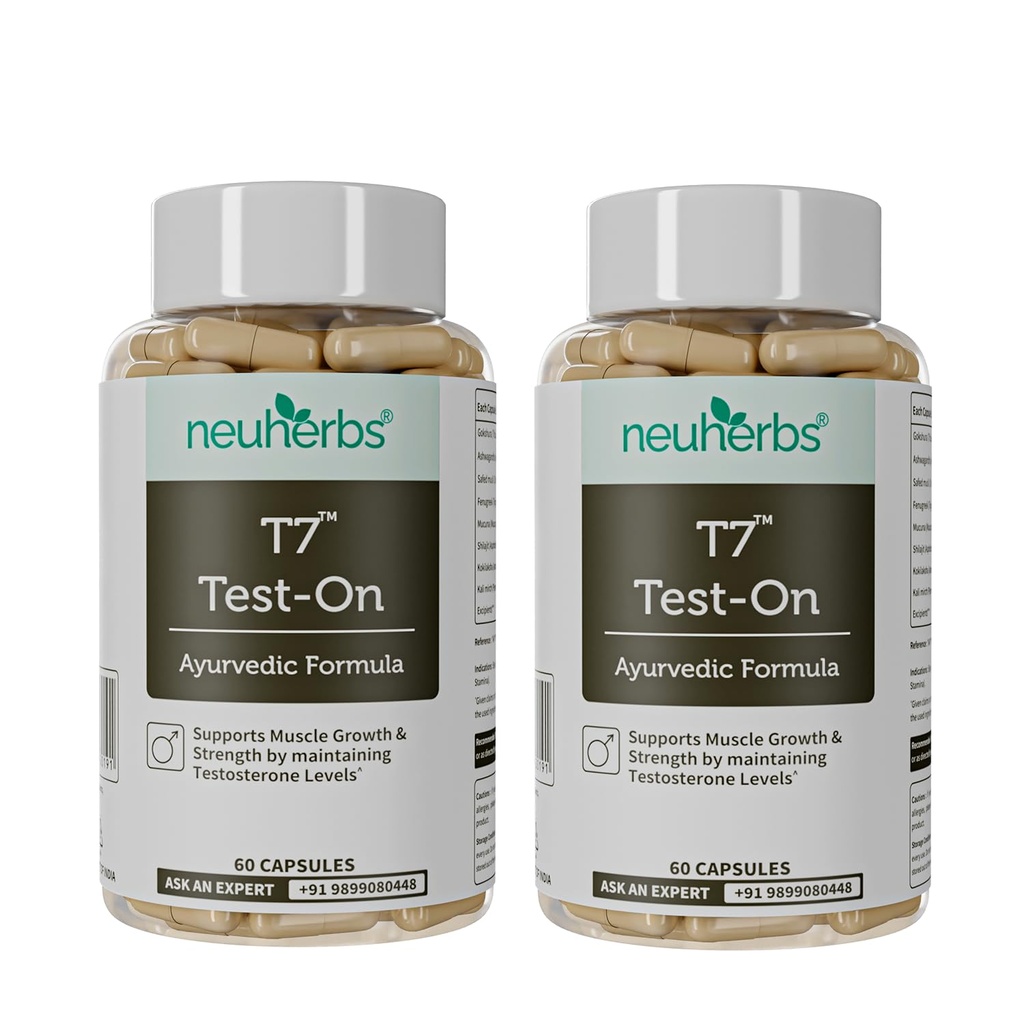 Neuherbs Ayurvedic T7 Test On for Men - 120 Capsules (Pack of 2) | With Shilajit, Ashwagandha, Gokshura, Safed Musli & Kapikachhu | Supports Strength, Stamina, Energy & Muscle Performance