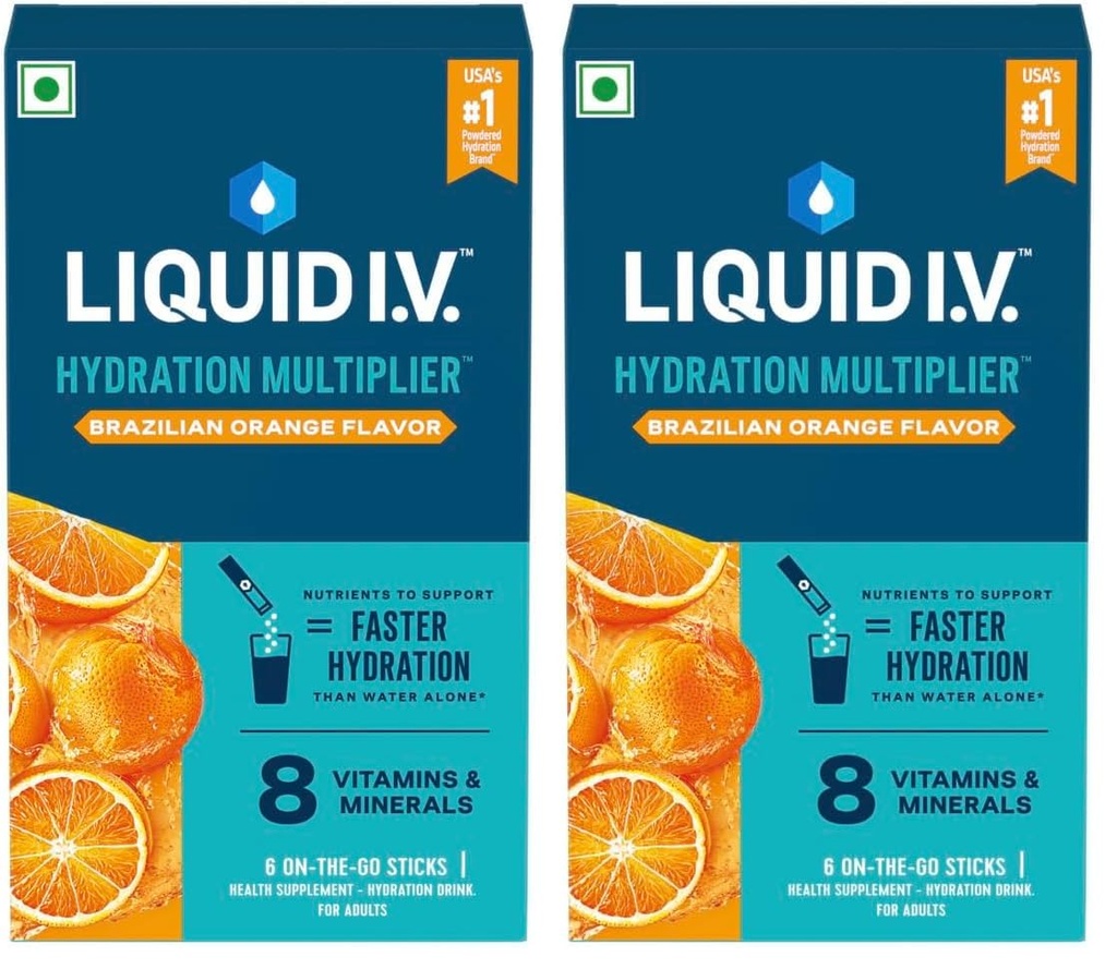 Liquid I.V.™ Hydration Multiplier™ - Brazilian Orange|6 Sticks : 3 LTRS| Hydration Drink Mix 16g (Pack of 2)