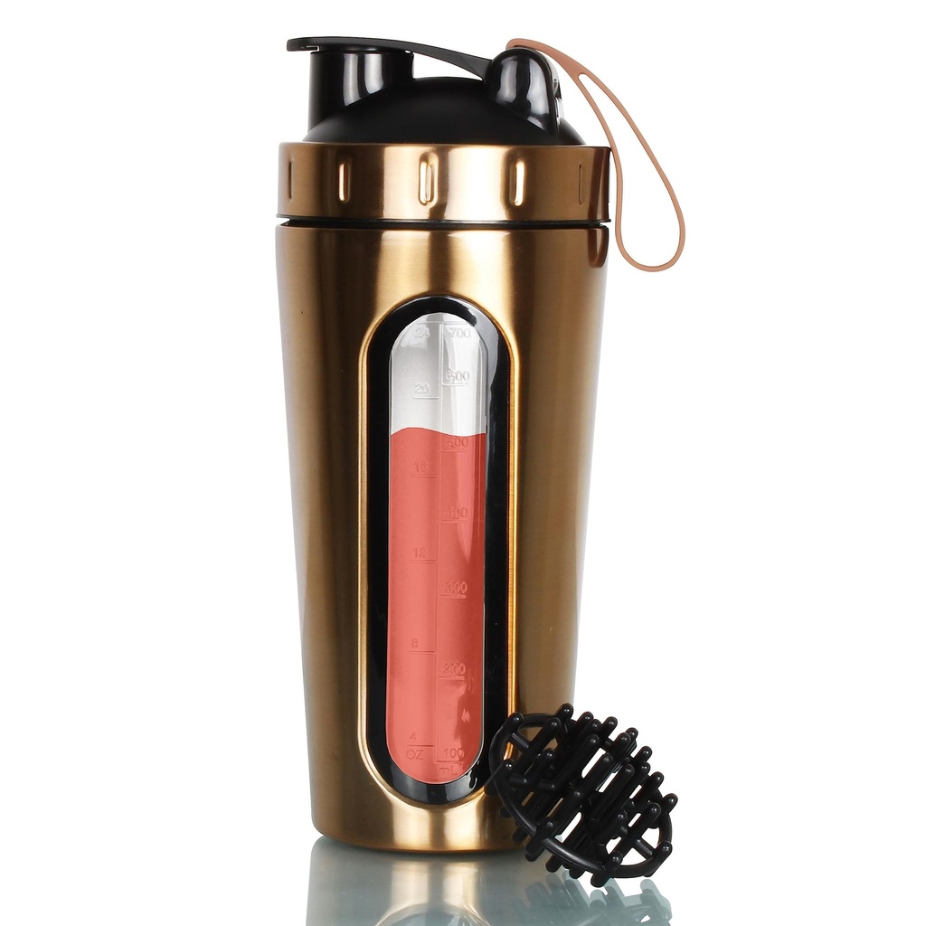 Stainless Steel Window Shaker - Food Grade - BPA Free - Leak Proof - 750 ml Shaker (Gold)
