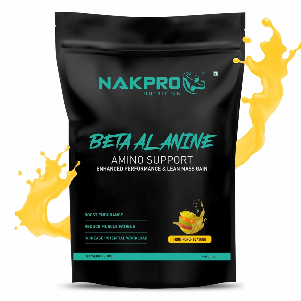 Nakpro Beta Alanine Supplement Powder| Muscle Building Amino Acid, Faster Recovery, Reduce Fatigue & Build Endurance, Pre Workout supplement for Men & Women -100g FruitPunch, (33 Servings)