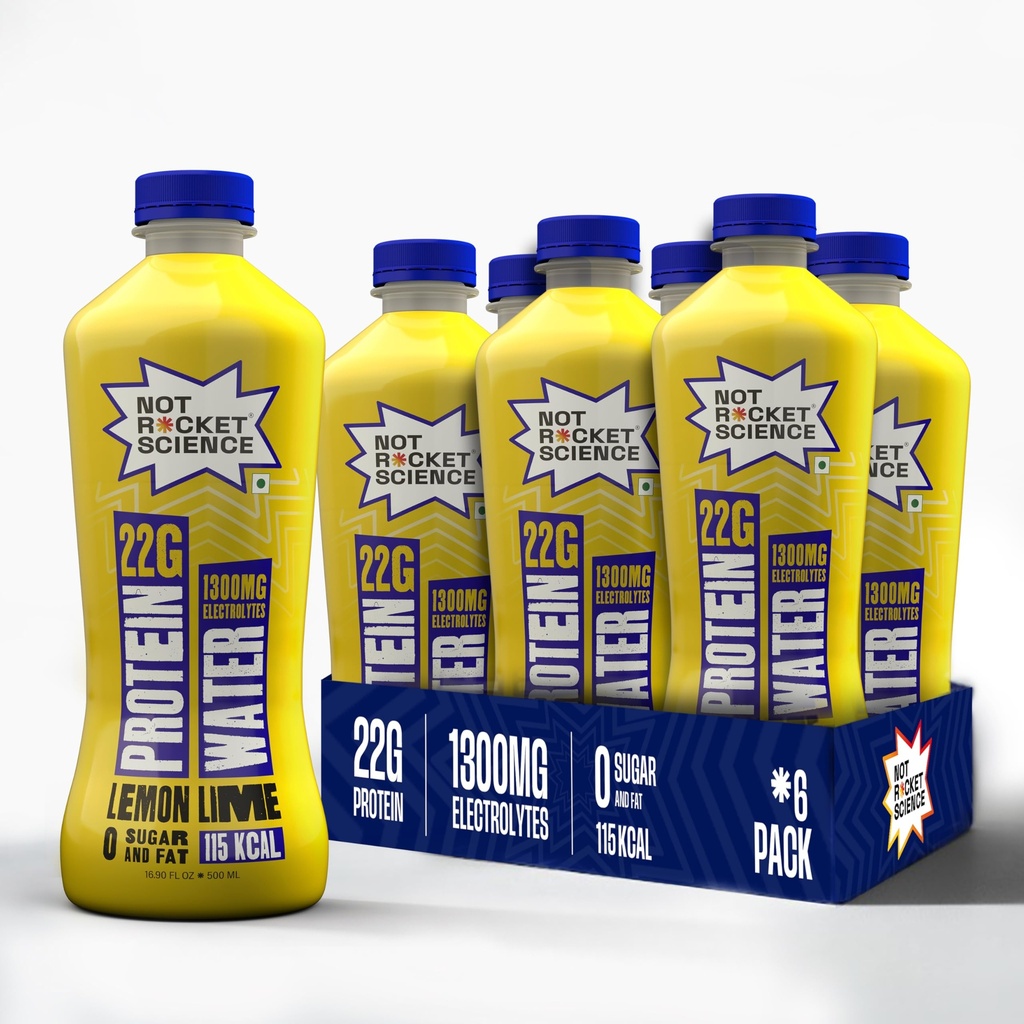 Not Rocket Science Protein Water - Lemon Lime | 22g Clear Whey Protein Isolate | 1300mg Electrolytes | 5g BCAAs | Zero Sugar | High Protein Drink | 500ml Pack of 6