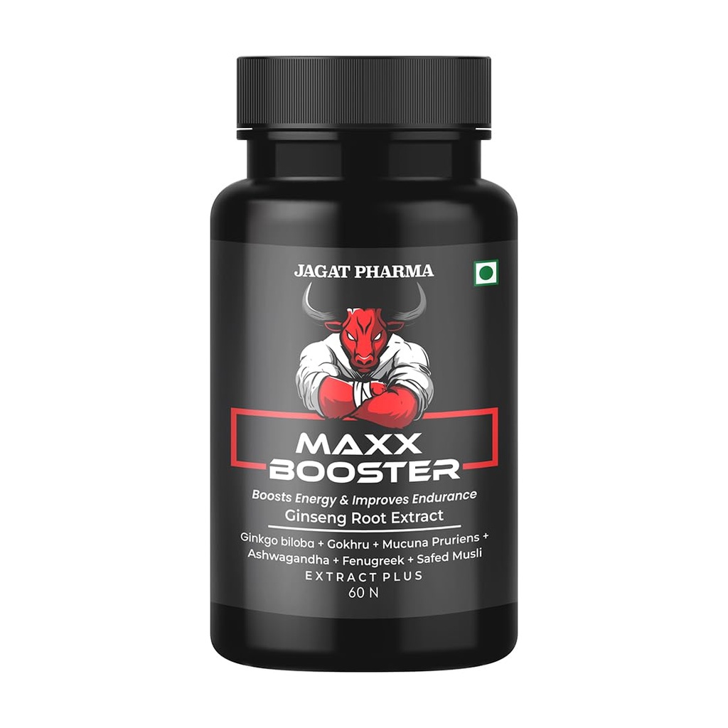 Jagat Pharma Maxx Booster - 60 Capsules | Ayurvedic Stamina and Muscle Support Supplement for Men | With Ashwagandha, Safed Musli, Gokhru & Fenugreek | Daily Wellness Formula