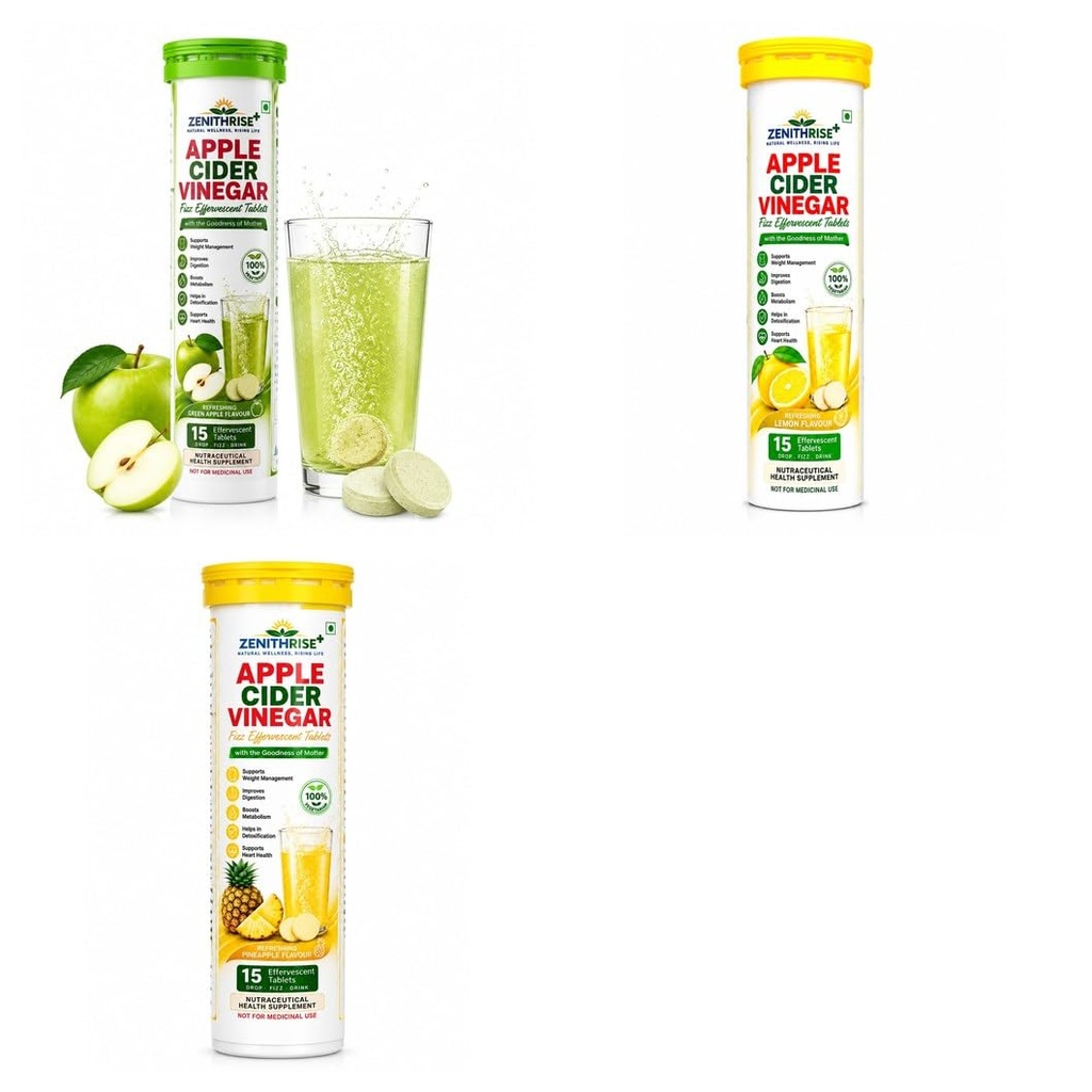 Zenithrise Plus ACV Tablets Variety Combo - ACV Apple, ACV Lemon, ACV Pineapple