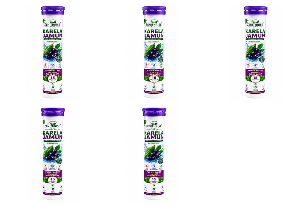 Zenithrise Plus Karela Jamun Effervescent Tablet Pack of 5 (5x15 Tablets)