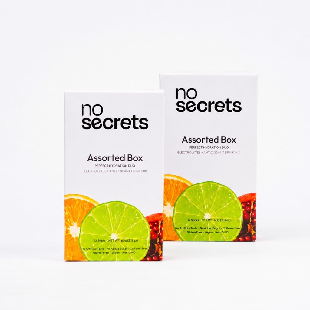 No SECRETS Perfect Hydration Duo – Lime, Orange & Pomegranate - Pack Of 2 (12 Sticks Each) | Electrolytes & antioxidants | Instant Hydration & Energy | Vegetarian | Daily Hydration & Recovery