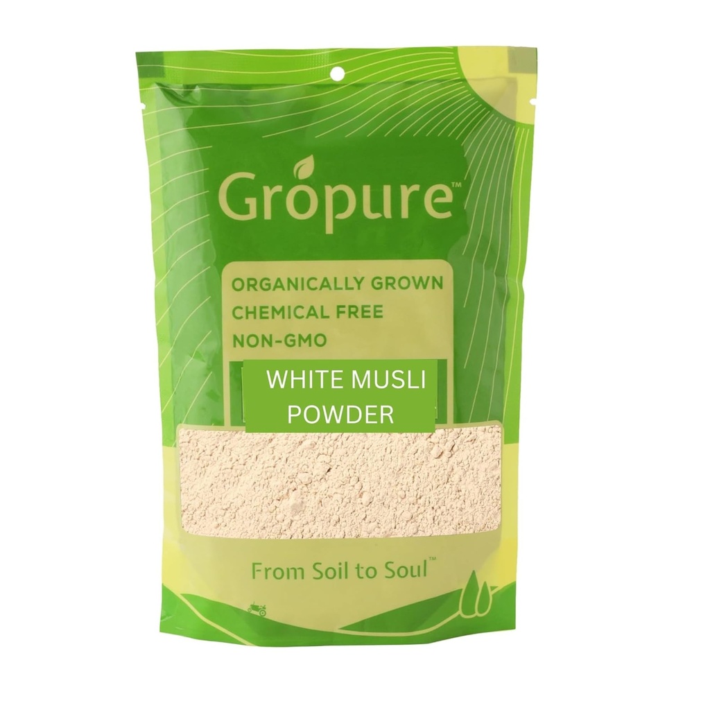 GroPure Organic Safed Musli Root Powder, White Musli, Ayurvedic Herb, 400g