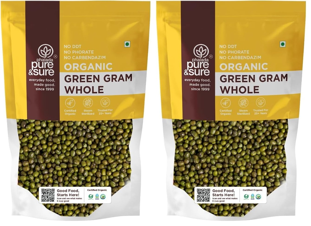 Pure & Sure Organic Green Gram Whole | Healthy & Wholesome | Rich In Fiber, High Protein, No Preservatives | 500Gm (Pack of 2)