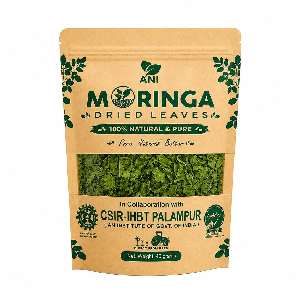 ANI Natural Moringa Dried Leaves 40g | Natural Herbal Leaf – Energy, Detox & Wellness Support | In Association with CSIR -IHBT, Palampur (An Institute of Govt. of India)