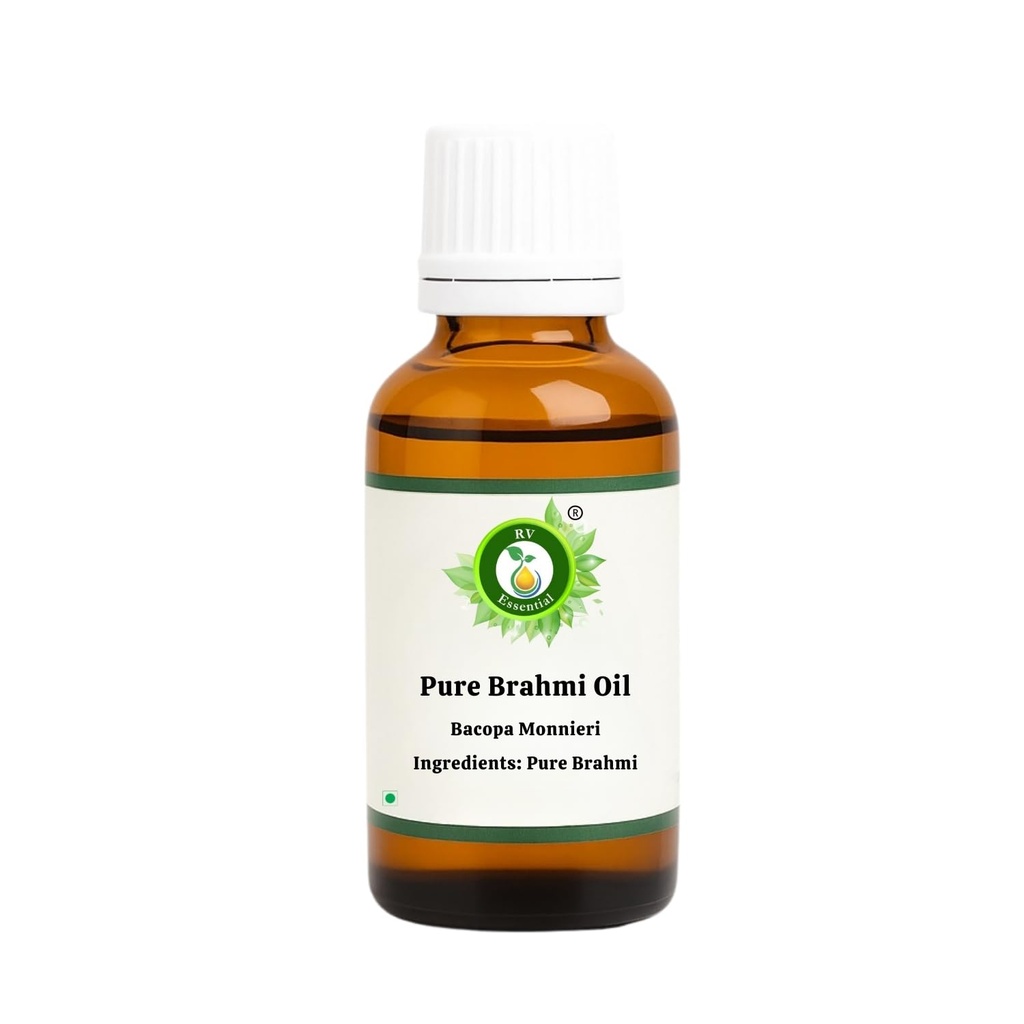 R V Essential Pure Brahmi Oil 30ml- Bacopa Monnieri (100% Pure and Natural Rare Herb Series) For Skin Face Hair Body Nails Scalp Massage Aromatherapy Diffuser Soap Candle Perfume Making