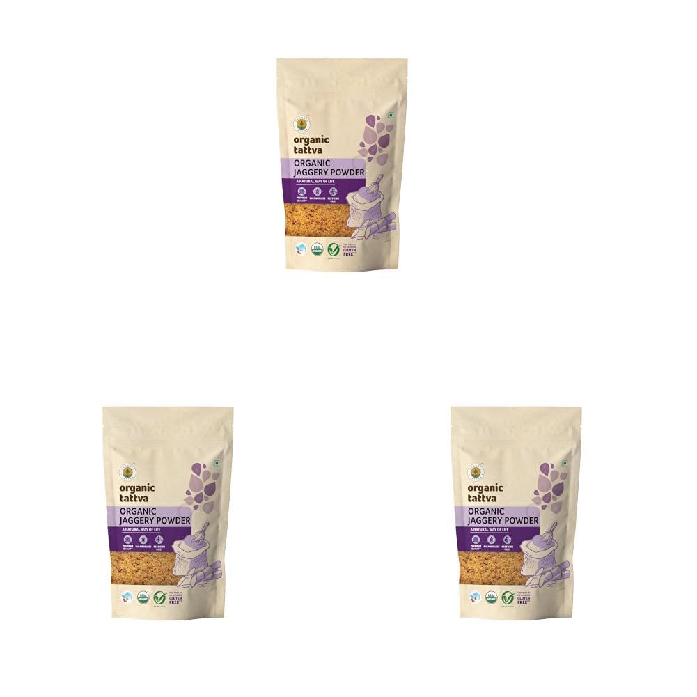 Organic Tattva, Organic Gluten Free Jaggery (Gur) Powder 1 KG | Rich in Antioxidants, Minerals, Vitamins and Fatty Acids | Unrefined and Unadulterated (Pack of 3)