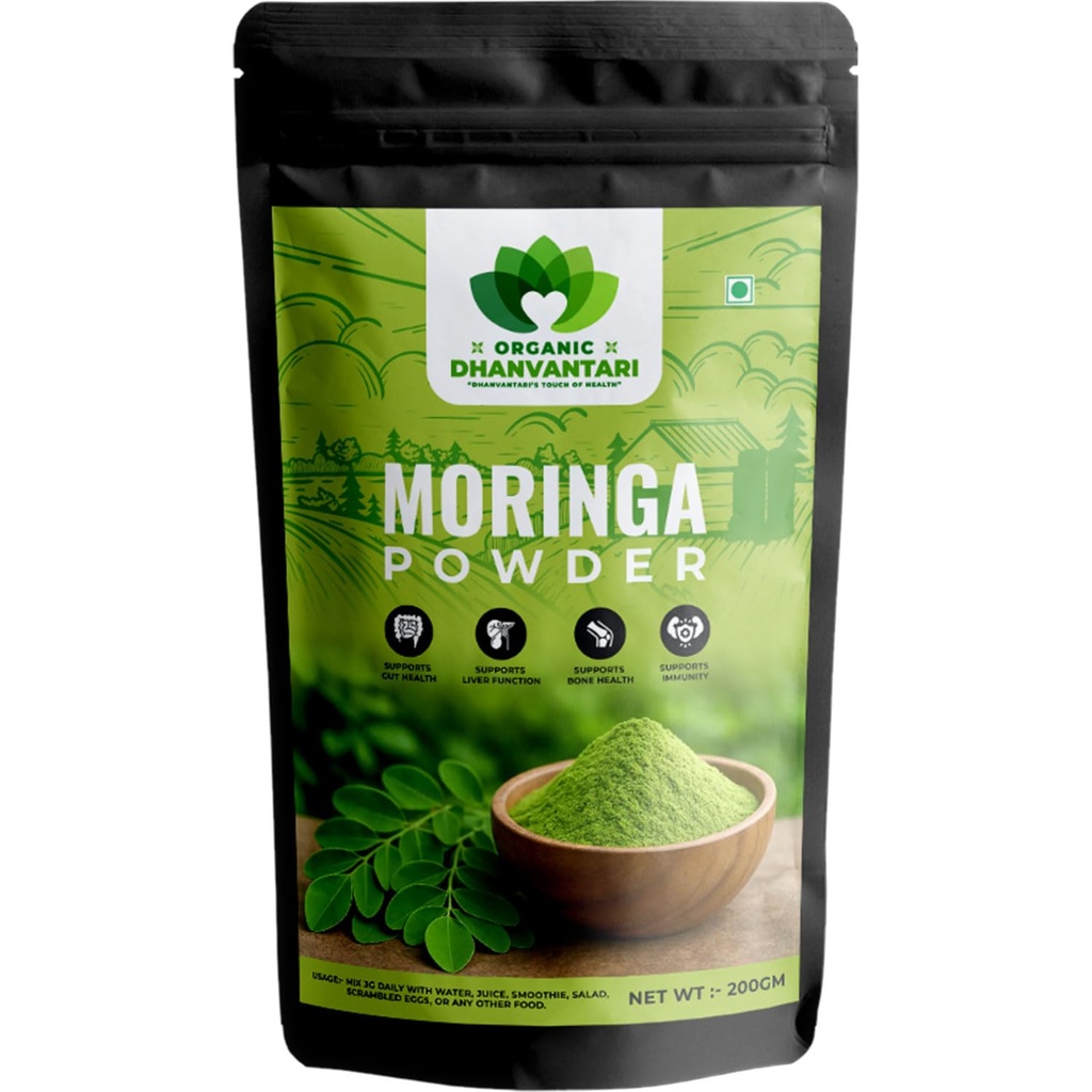 Moringa Powder 200g | 100% Pure Drumstick Leaves Powder | Ayurvedic Superfood for Immunity, Energy & Digestion | Rich in Iron, Calcium & Antioxidants | Made in India