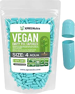 XPRS Nutra Size 4 Empty Capsules - 100 Count Small Empty Vegan Capsules - Vegetarian Pills DIY Vegetable Capsule Filling - Fillable Do-It-Yourself Veggie Pill Caps (Aqua)