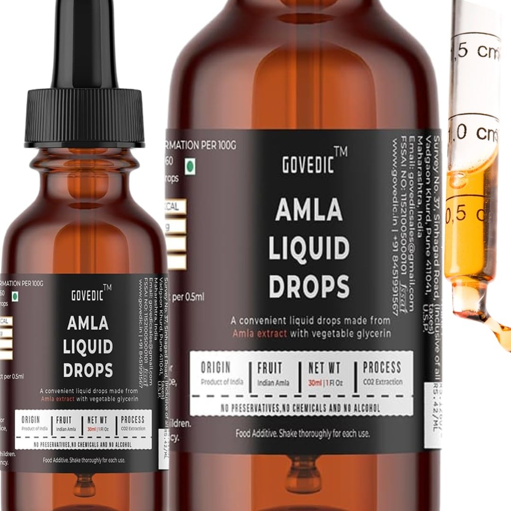 Amla Liquid Drops Concentrated 30ml Pack of 1 | 60 Servings of 500mg Amla Extract | High Potency & Fast Absorption