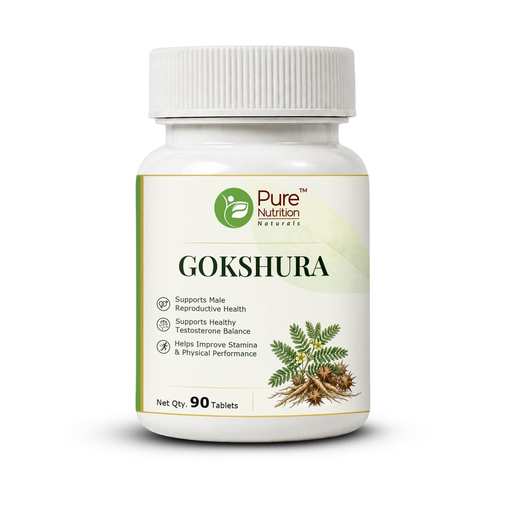 Pure Nutrition Gokshura Supplements | Raw Gokshura Tablets for Men & Women | Tribulus Terrestris Herbal Supplement for Strength, Stamina, Vitality & Performance Support | Ayurvedic Formula - 250mg 90 Tabs