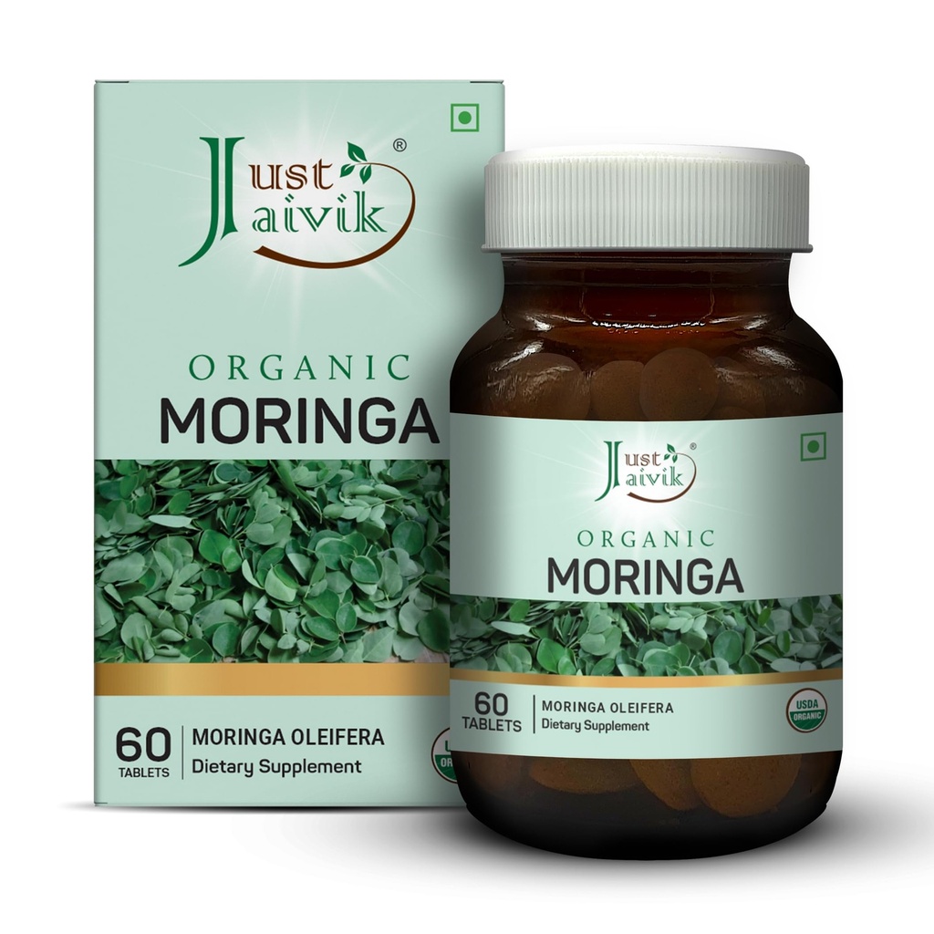 Just Jaivik Organic Moringa Tablets (600mg, 60 Count) - Pure Moringa Oleifera Leaf Supplement - USDA Certified Organic, Non-GMO & Vegan - Traditional Ayurvedic Superfood for Wellness Support