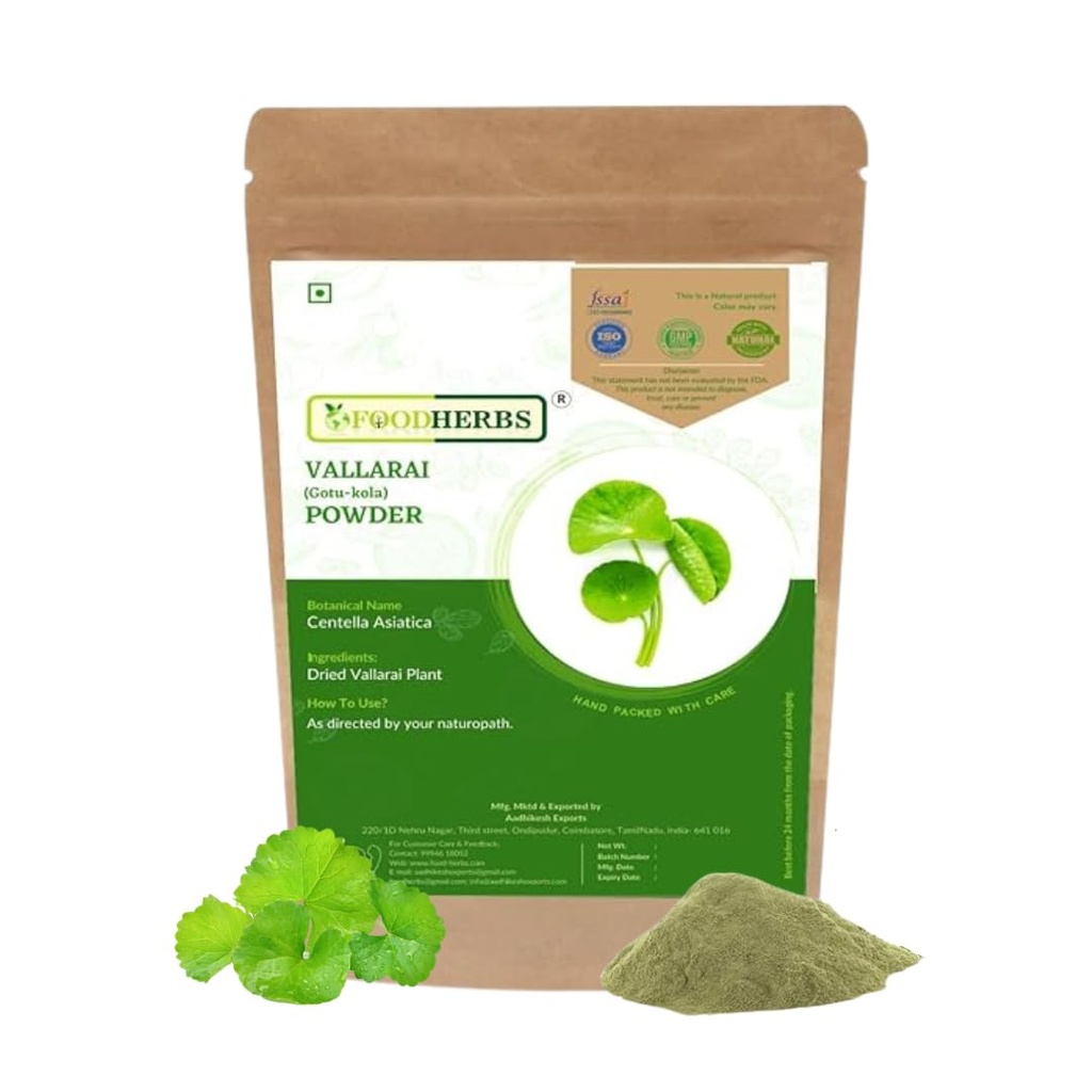 Foodherbs Gotu Kola Powder 100g | Centella Asiatica for Brain Health, Focus & Skin Glow | Natural Memory Booster | Ayurvedic Supplement