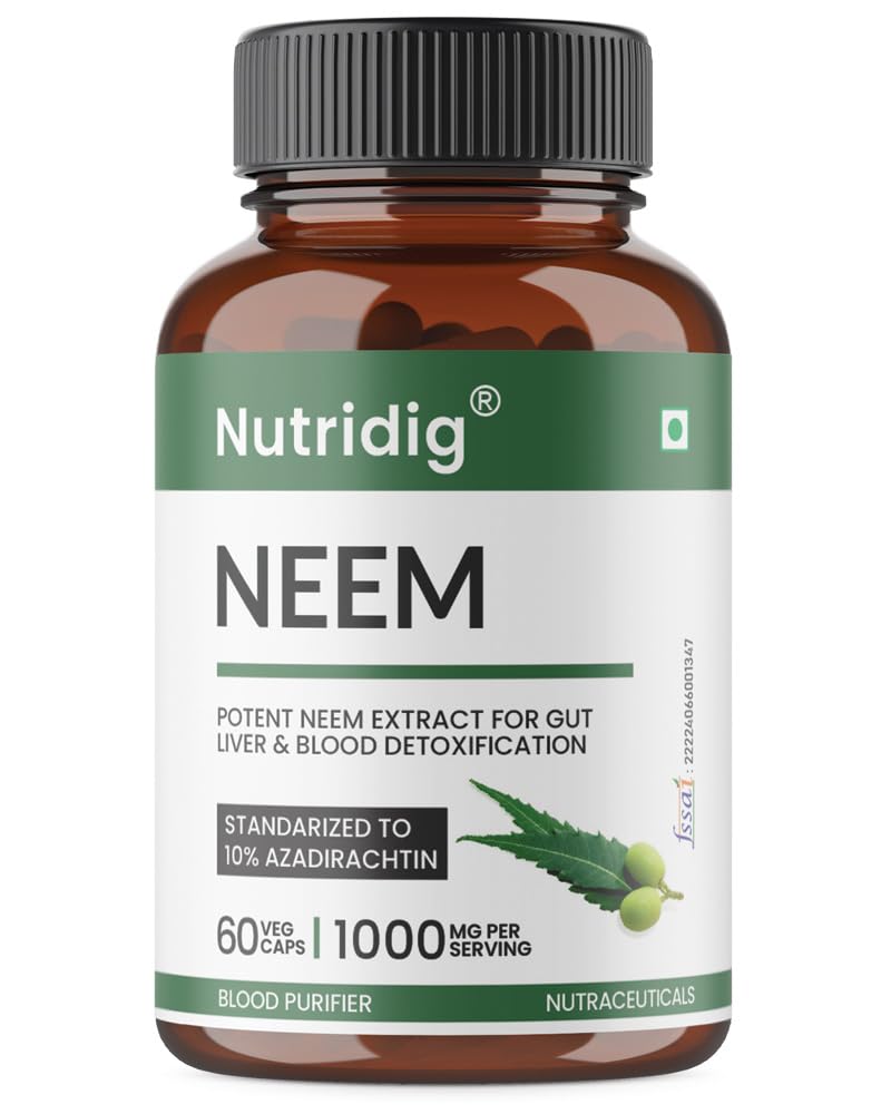 Neem Extract Capsules – Standardized to 10% Azadirachtin | Supports Skin Health, Immunity & Detox | Ayurvedic Bitter Herb – 60 Veg Capsules