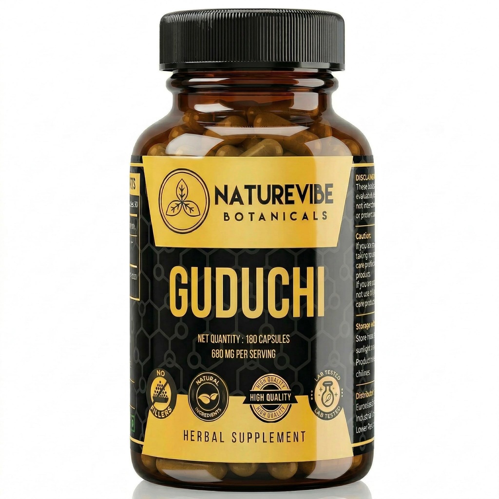 Guduchi Capsules 180 Veg Capsules by Naturevibe Botanicals Tinospora Cordifolia Herbal Supplement | Plant-Based Source of Natural Antioxidants | Daily Wellness Support