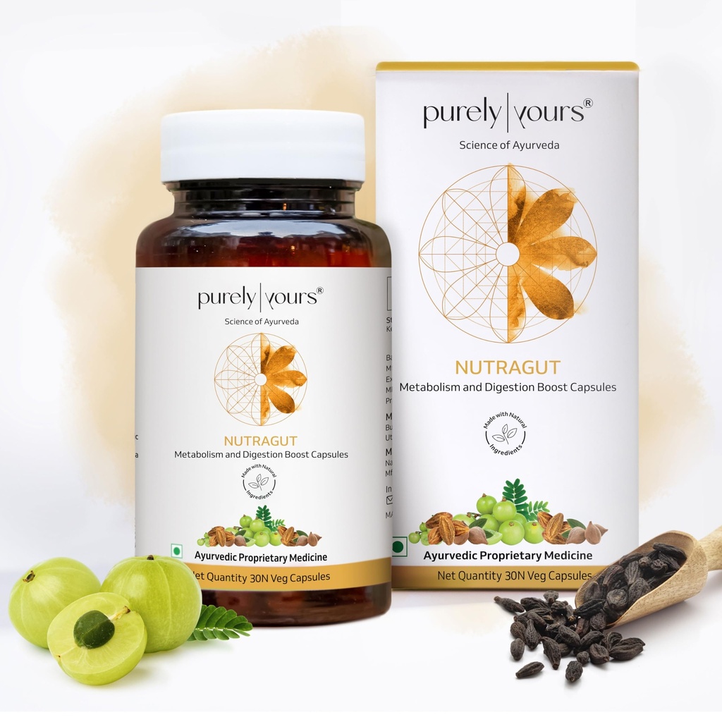 Purely Yours Nutra Gut Triphala Capsules for Gut Health, Improves Metabolism, Bloating, Acidity & Constipation Relief, Gut Cleanse for Men & Women, 30 Veg Capsules
