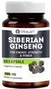 Siberian Ginseng For Improve Immunity & Boost Energy, Stamina & Strength, Natural Herbal, 500 mg, Veg - 60 Capsules Nutrition Supplement