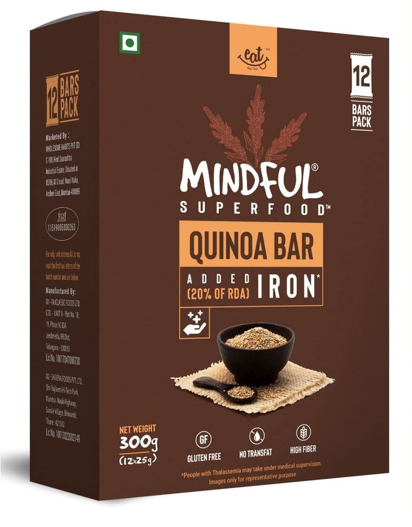 Eat Anytime Multigrain Millet Energy Chocolates, 12 Bars | High Protein, High Fiber, No Added Sugar | Gluten Free Granola Bars with Quinoa, Dark Chocolate | Healthy Snack (300g)