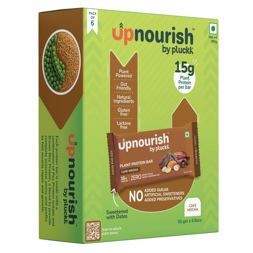 Chocolate Coffee Protein Bar - No Refined Sugar (Pack of 6) | 15 g Complete Protein | Upnourish by Pluckk (Cafe Mocha)