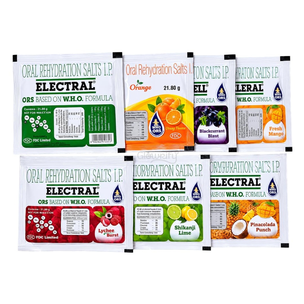 ELECTRAL Oral Rehydration Salts I.P., Assorted Seven Flavours of each 21.8g