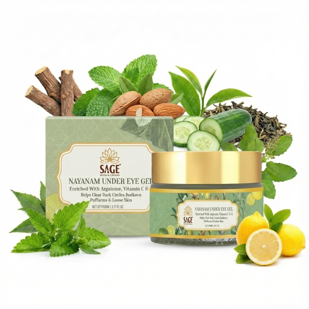 Nayanam Cooling Under Eye Gel with Almond Oil, Cucumber & Licorice | Helps with Dark Circles, Puffiness & Fine Lines | Contains Hydrating & Soothing Properties - (60g)