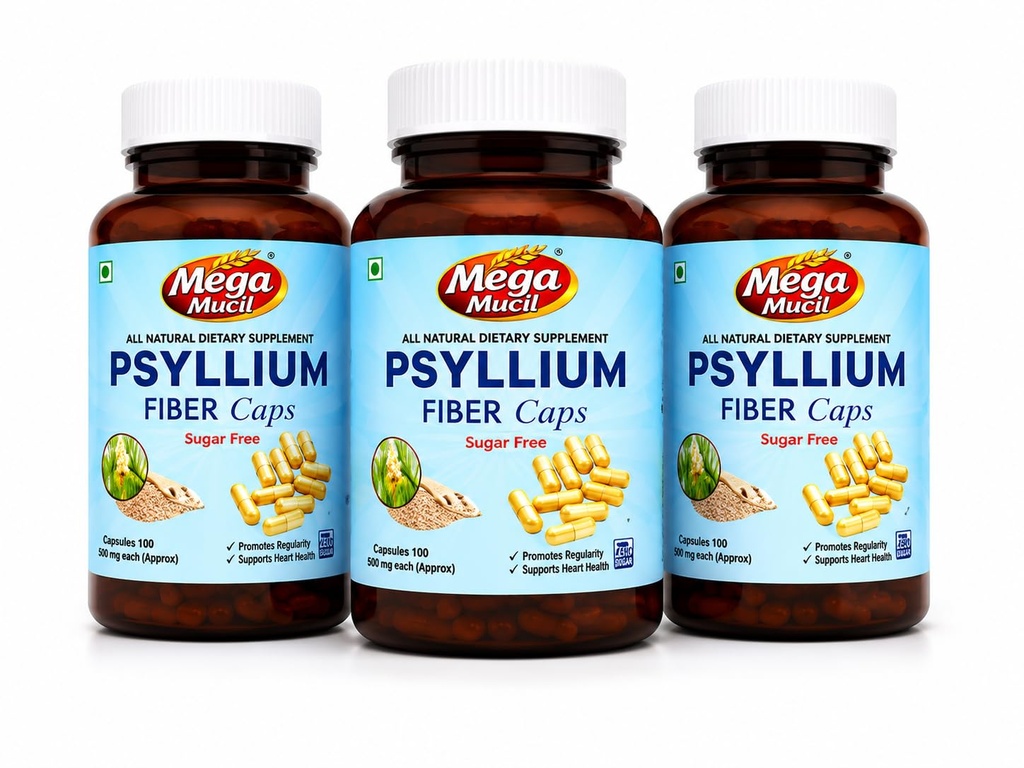 Psyllium Husk Fiber Capsules 500mg | 300 Capsules (Pack of 3) | Sugar Free Sat Isabgol Dietary Fiber Supplement | Supports Digestive Health & Regularity