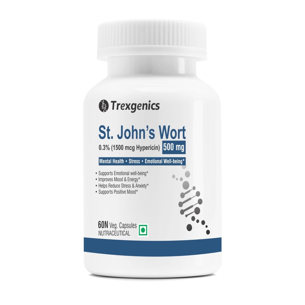 Trexgenics St. JOHN’S WORT 500mg Standardized (0.3% Hypericin) Stress, Mood, Mental health support (60 Vcaps) (1)