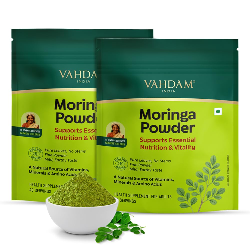 VAHDAM Moringa Powder 200g | Pure Leaves, No Stems | Natural Source of Vitamins, Minerals & Amino Acids | For Smoothies, Cooking & Daily Nutrition | Non-GMO | 80 Servings (Pack of 2)