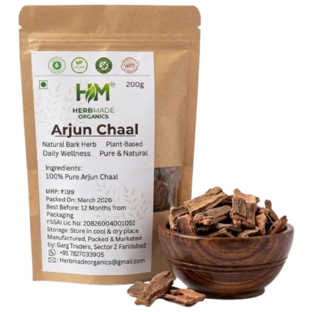 Arjun Ki Chaal 200g | Pure Arjuna Bark (Terminalia Arjuna) | Organic Arjun Chal for Herbal Tea, Kadha & Ayurvedic Use | Raw Arjun Chhal, No Additives