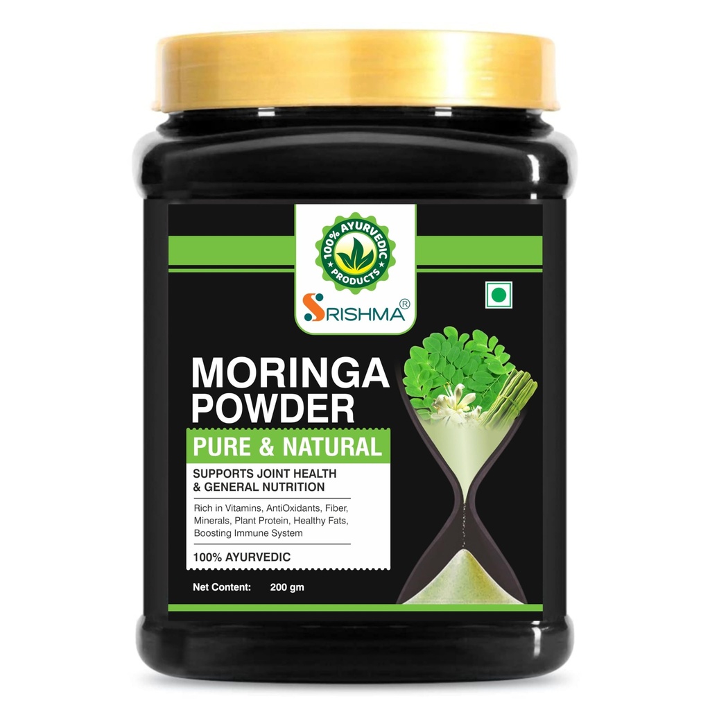 Moringa Powder 200g | 100% Pure & Natural Ayurvedic Moringa Leaf Powder | Rich in Vitamins, Antioxidants & Fiber | Supports Immunity, Joint Health, Skin & Hair Care | Herbal Superfood Supplement