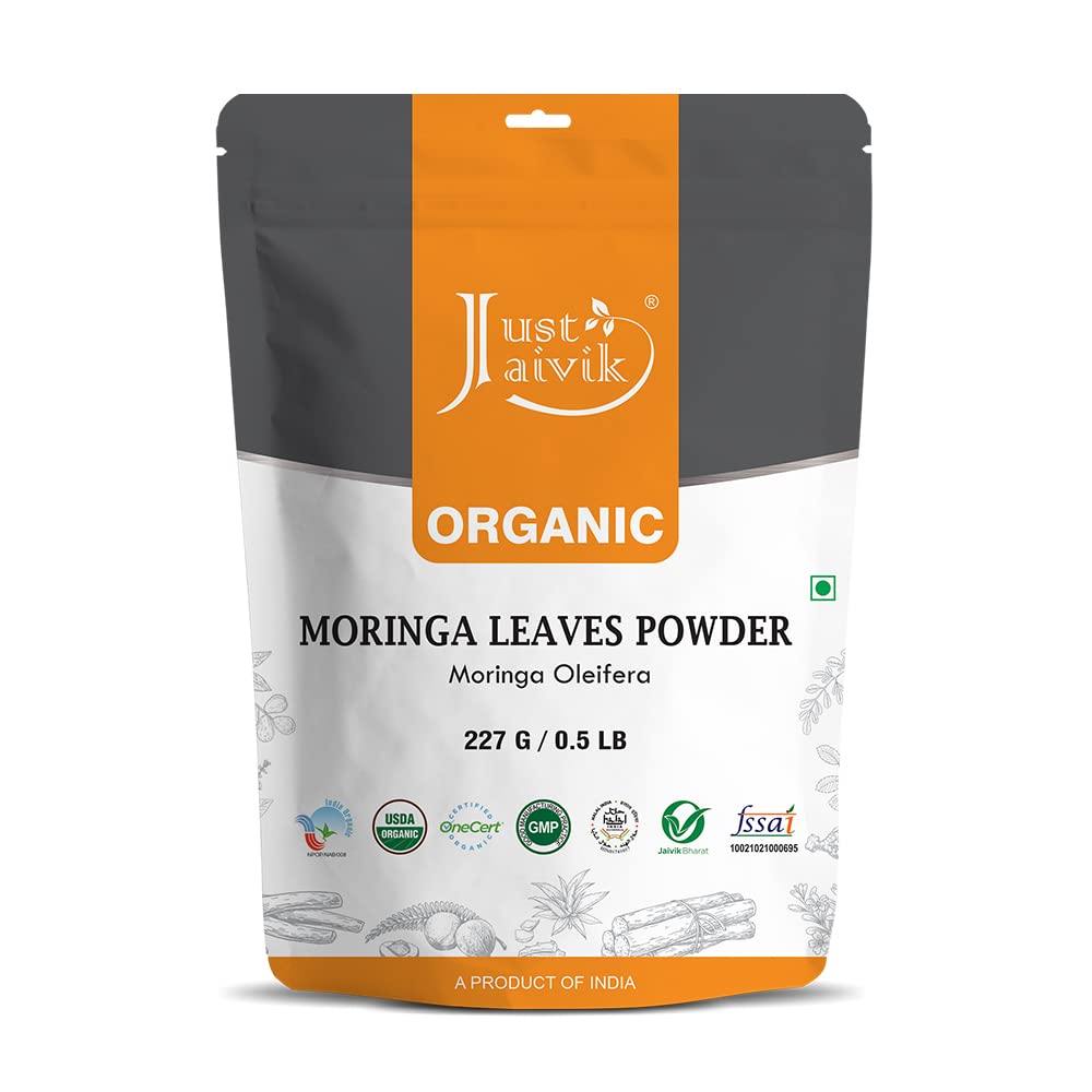 Just Jaivik Organic Moringa Powder – Pure & Natural, Rich in Vitamins & Minerals for Immunity, Detox & Skin Health – 227g