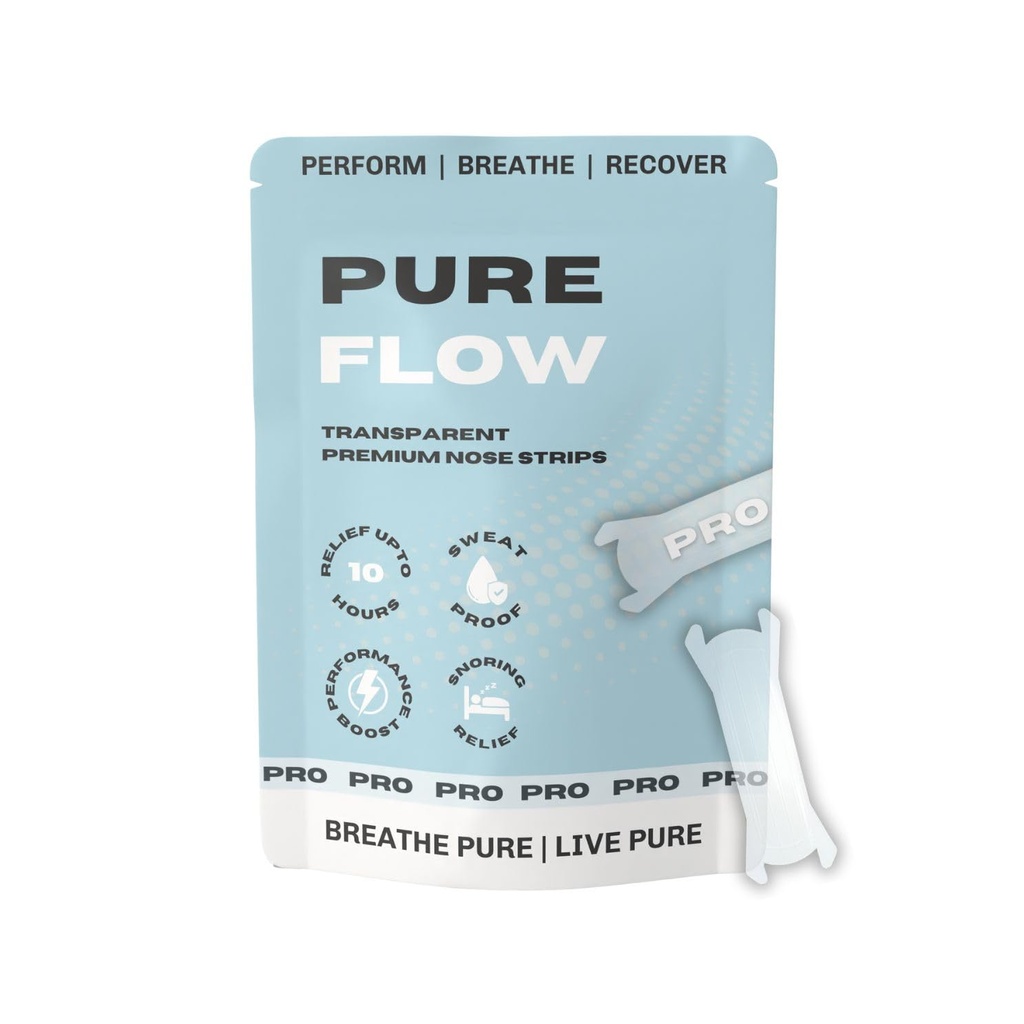 PureFlow Pro Transparent Nasal Strips – CDSCO-Licensed Medical Device in India, Hypoallergenic Adhesive & Ultra-Strong Spring for Instant Relief – Reduces Snoring & Enhances Sleep, Sport & Recovery – Sweat-Resistant | 10 Strips