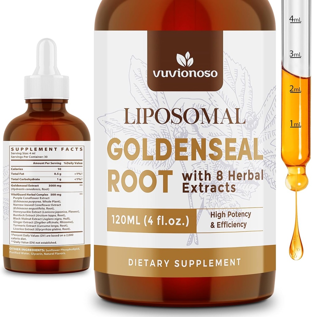Goldenseal Root Extract 3000mg for Immune and Respiratory Wellness - Fast Absorbing | Sugar-Free | Vegan | 4 Fl Oz